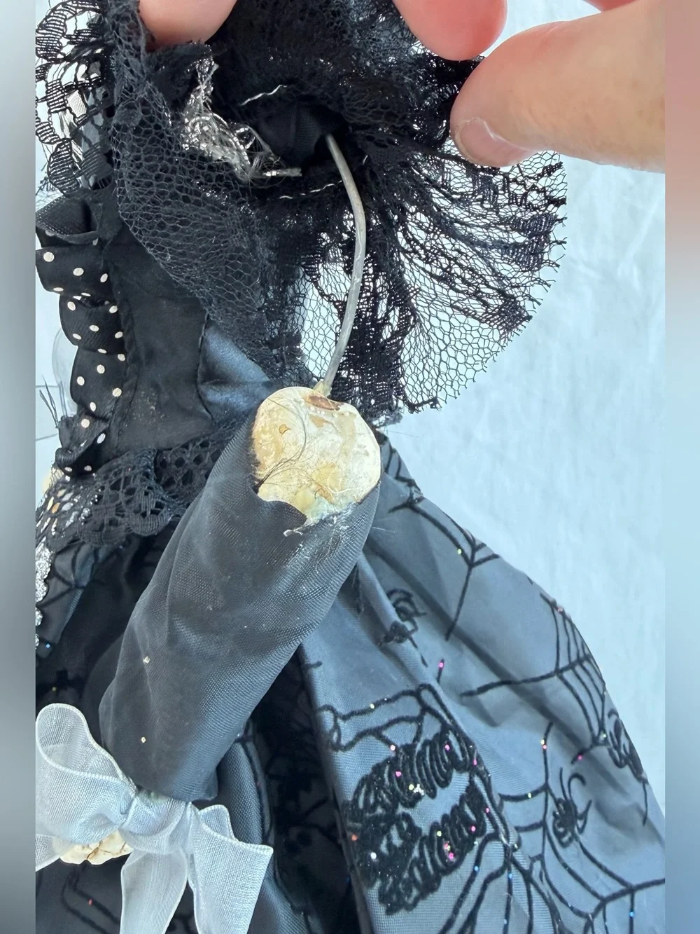 Halloween decor Day of the Dead skeleton doll Black Victorian Dress **Flawed